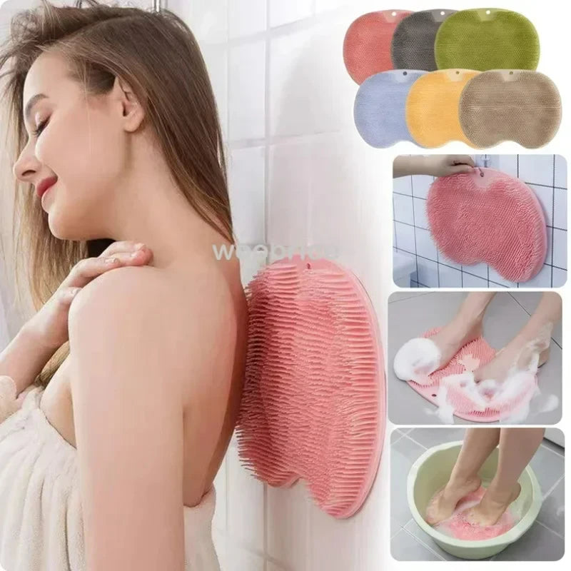 Silicone Back Brush Shower Mat Non-Slip Foot Exfoliating Pad Bathroom Massage