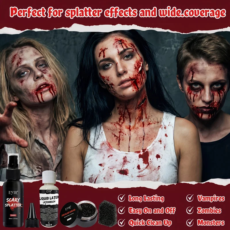 Halloween SFX Makeup Kit Set Including Fake Blood Latex & Sponges - 5 Pieces