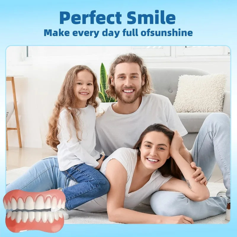 Full Denture Set Upper & Lower Silicone Fake Teeth for Daily Oral Hygiene - Men & Women