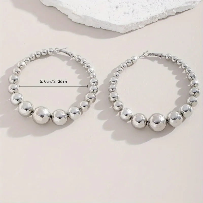 Large Circle Hoop Earrings for Women Exaggerated Bead Design Jewelry Gift