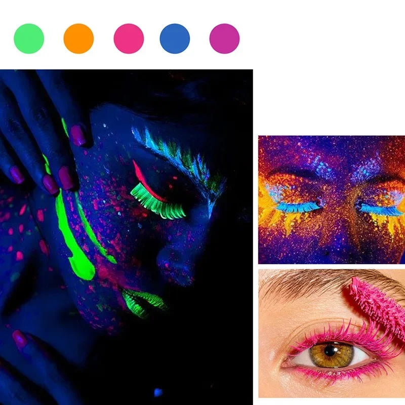 Colorful Fluorescent Waterproof Mascara with Glow in The Dark Effect - Long Lasting Eye Makeup