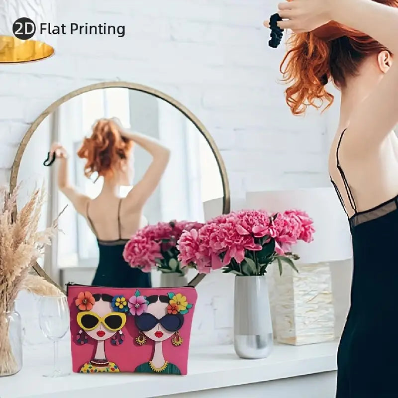 Floral Pattern Makeup Bag - Large Capacity Cosmetic Organizer for Travel & Daily Use