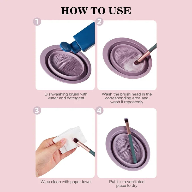Silicone Makeup Brush Cleaner Folding Bowl & Pad Set for Brushes & Sponges