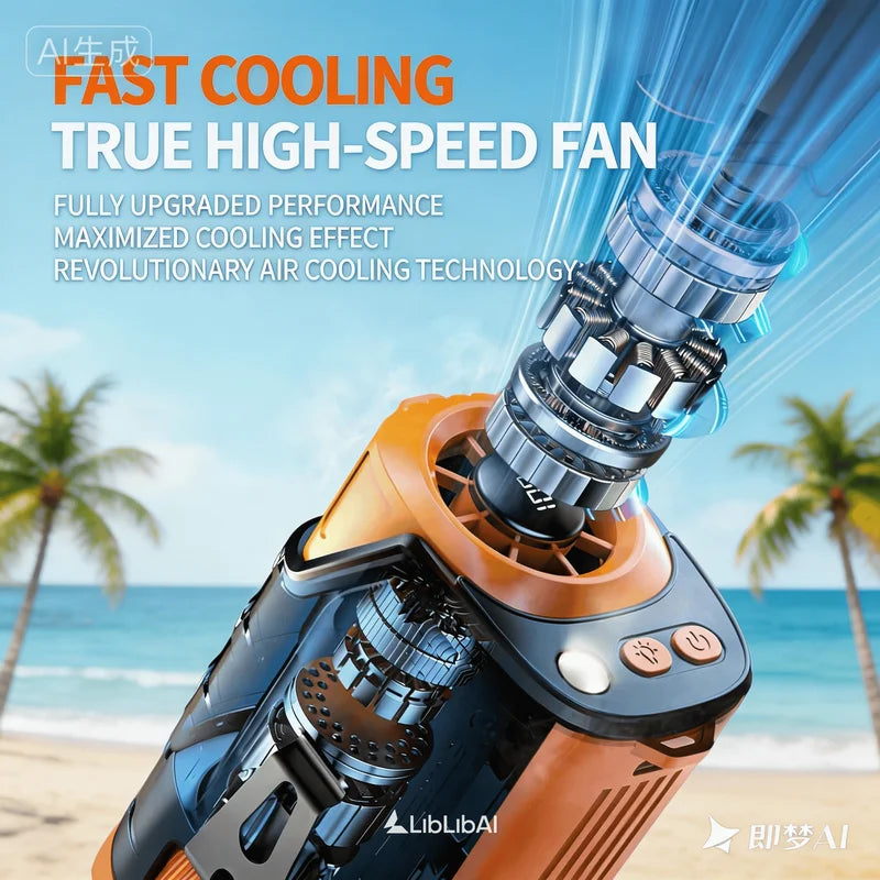Portable 3-in-1 Waist & Handheld Fan with Power Bank, LED Flashlight, 10H Runtime
