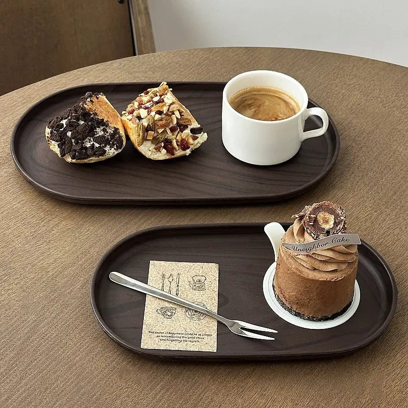 Multi-Purpose Walnut Wood Grain Oval Serving Tray - Kitchen Organizer & Decor