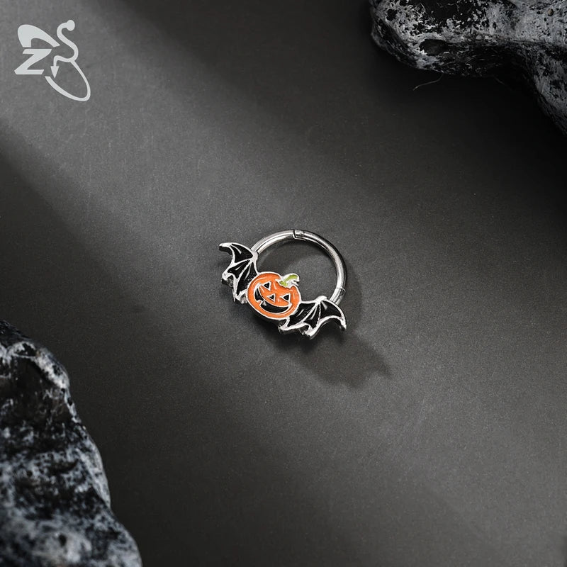 Unisex Punk Stainless Steel Nose Ring Septum Cartilage Body Jewelry - Pumpkin Bat