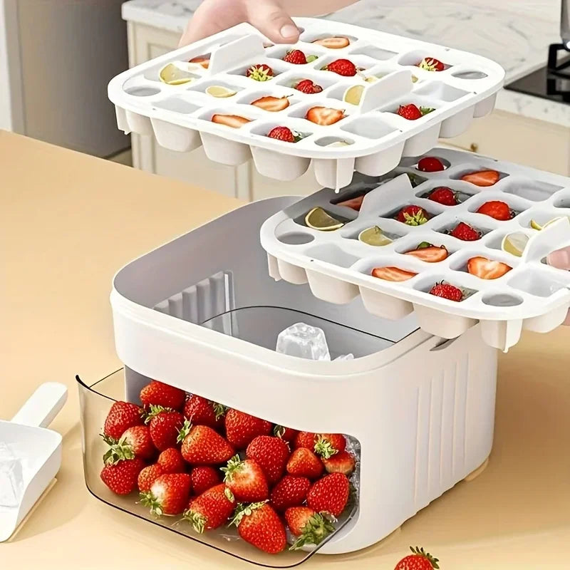 2-Layer Ice Cube Tray with Lid - Large Capacity & Space-Saving, Easy to Make & Store