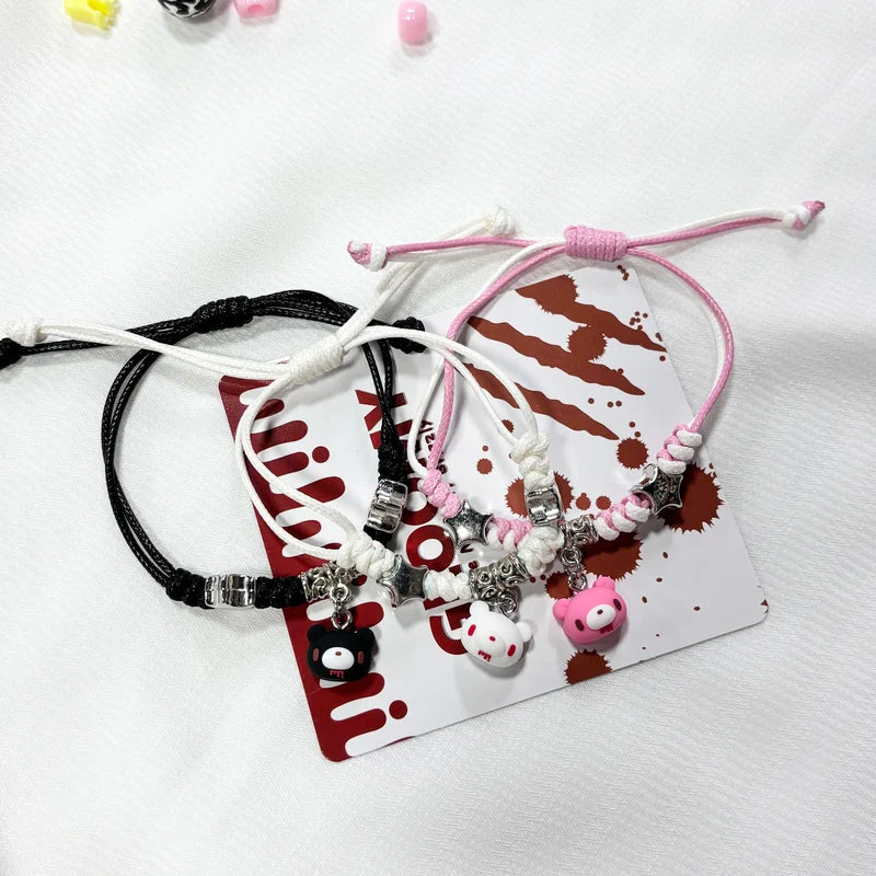 Cute Edgy Bear Bracelets with Chain and Bloody Bear Charms - Multiple Colors
