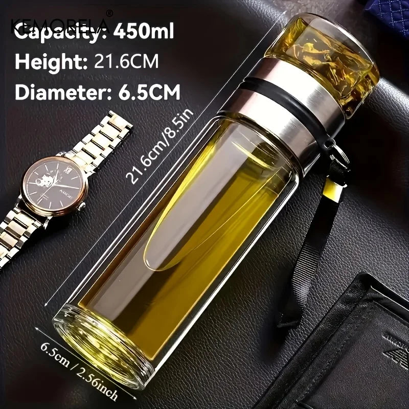 Leakproof Double-Wall Insulated Glass Tea Bottle with Water Separation 350ml-500ml Reusable Travel