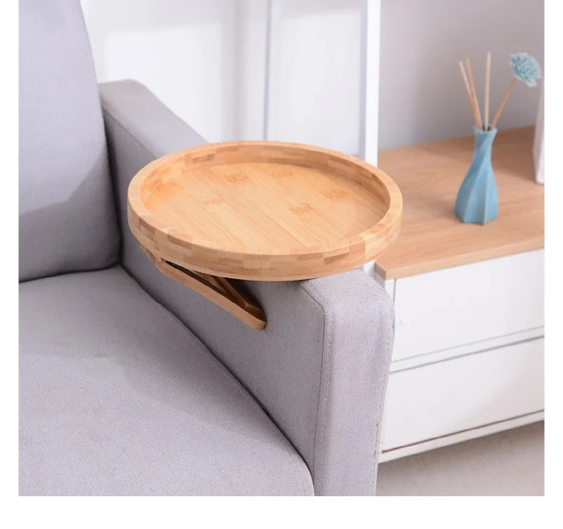 Natural Wooden Sofa Armrest Tray Clip-On Snack & Drink Holder