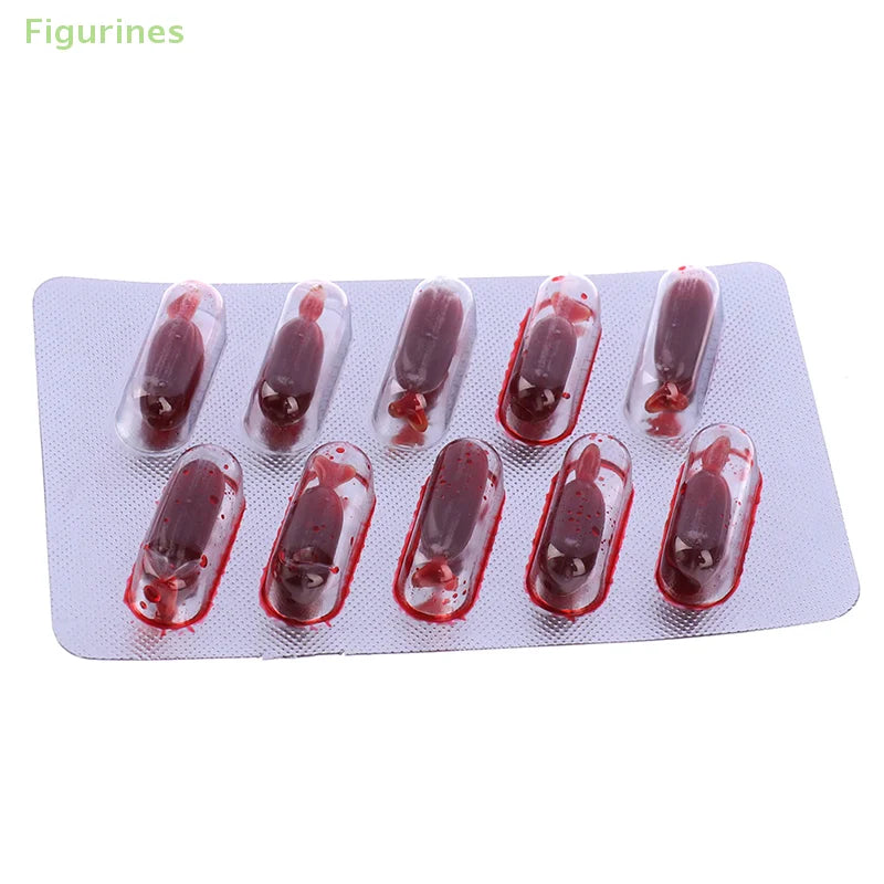 Fake Blood Capsules Set for Halloween Makeup & Pranks - 10 Edible Wound Effects