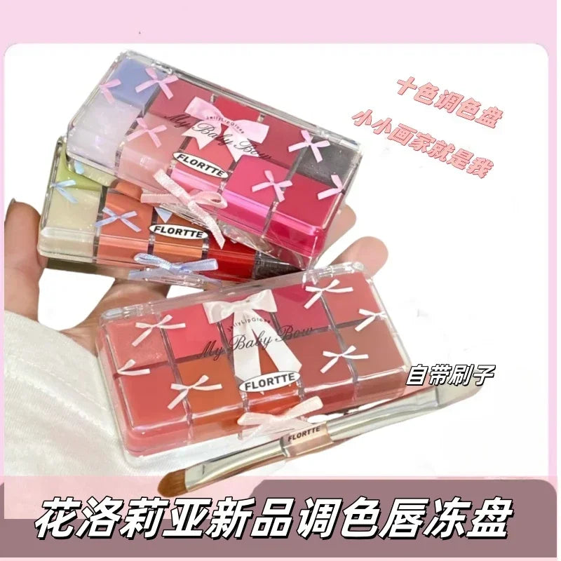 10-Color Lip Gloss Palette with Lipstick & Lip Glaze - Vibrant Makeup Set