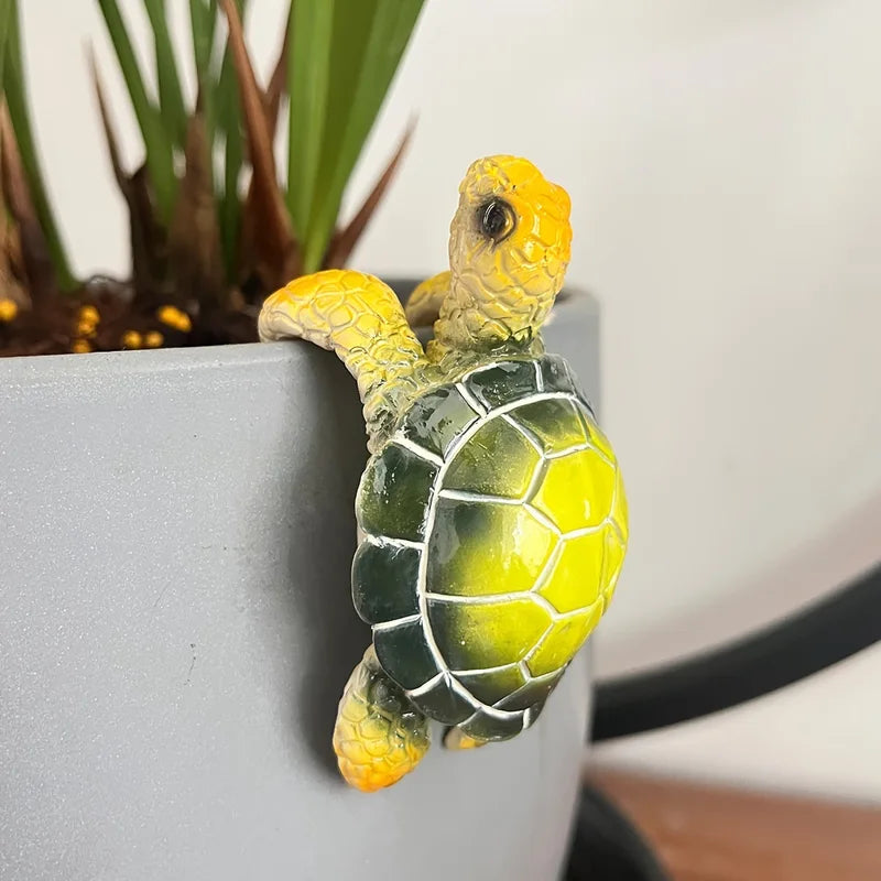 Cute Turtle Flowerpot Hanging Ornament Resin Statue for Garden and Home Decor