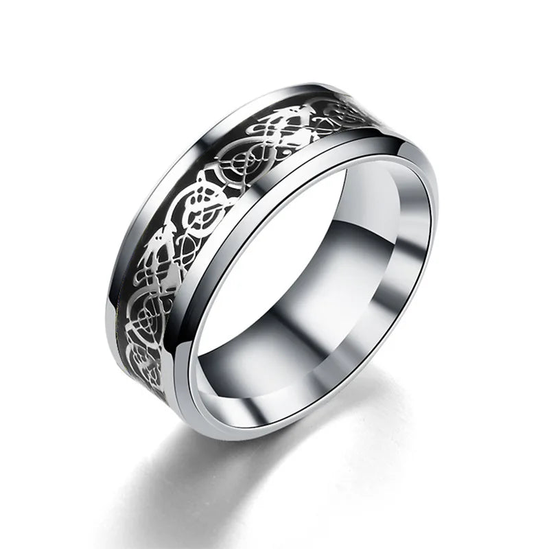 Men's Tungsten Celtic Dragon Wedding Band - Stainless Steel Ring with Optional Colors & Sizes