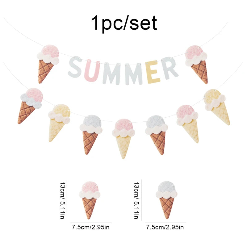 Summer Beach Party Ice Cream Banner Hanging Decoration for Birthday Celebration