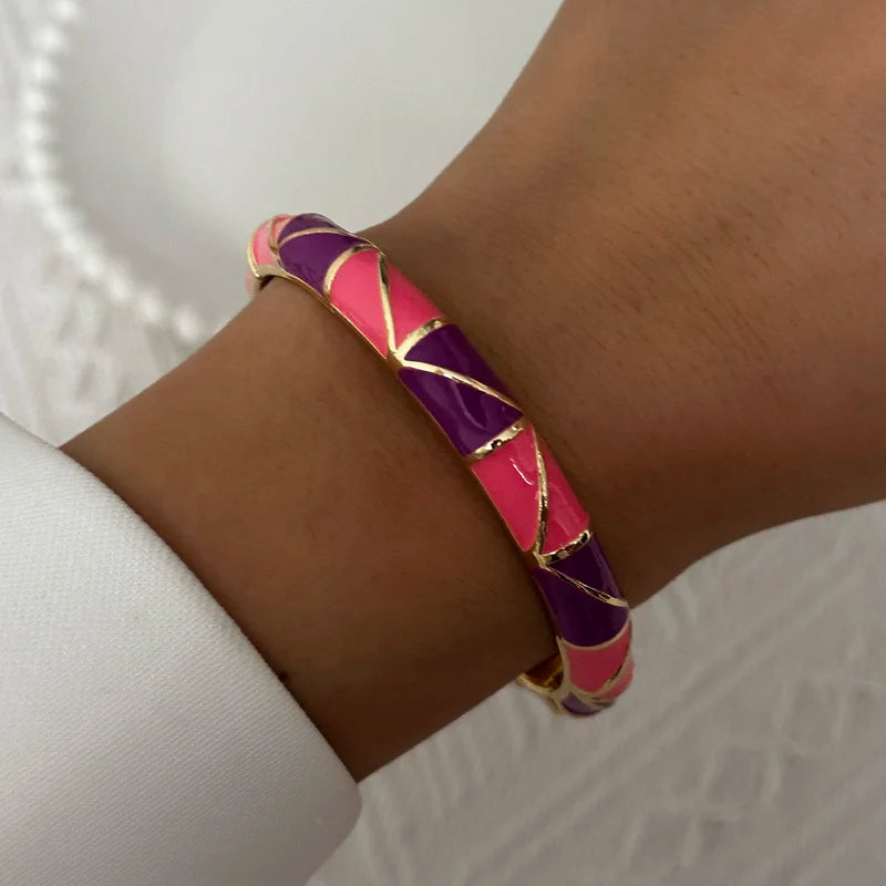 Colorful Enamel Flower Bracelet for Women Wedding Party Jewelry