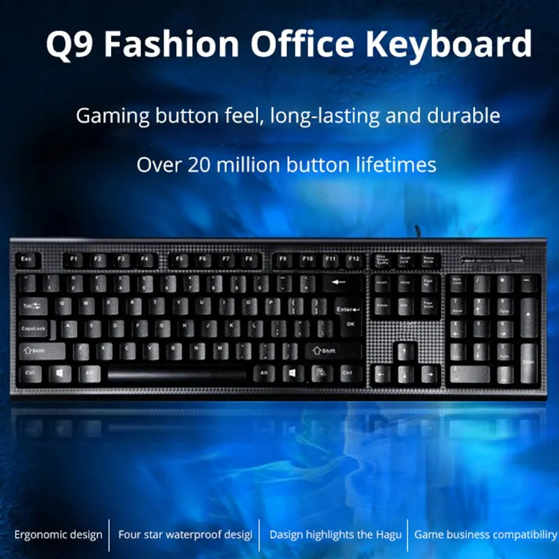 Q9 Wired Full-Size USB Keyboard with Square Mouth Design for Office & Home