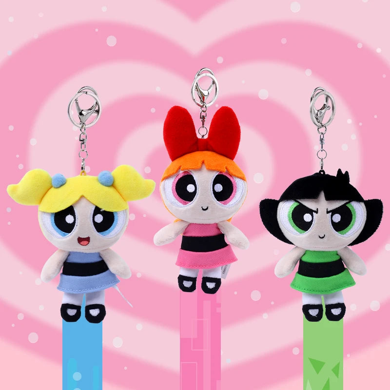 Kawaii Powerpuff Girls Plush Keychain - Blossom Bubbles Buttercup 12cm Cartoon Doll