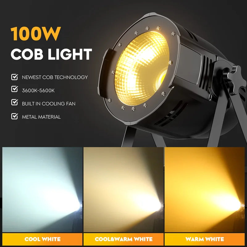 2PCS 100W COB LED Par Stage Lights DJ Wedding Party Effect DMX Control