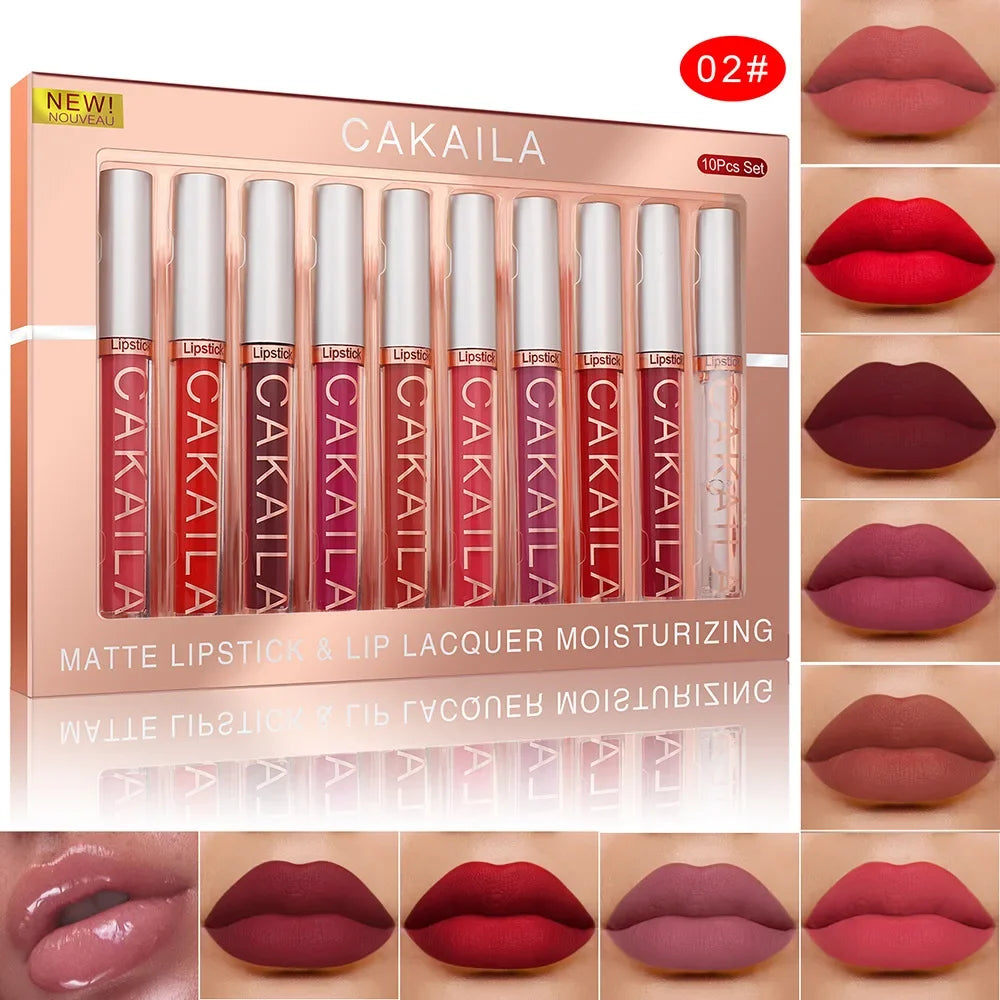 10Pcs Lipstick Set - Matte Velvet Lip Gloss Waterproof Long Lasting Lip Makeup