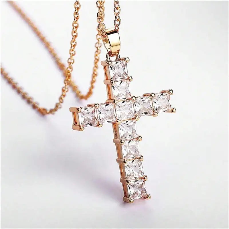 Fashion Cross Pendant Necklace for Women - Multi-Color Crystal Jewelry