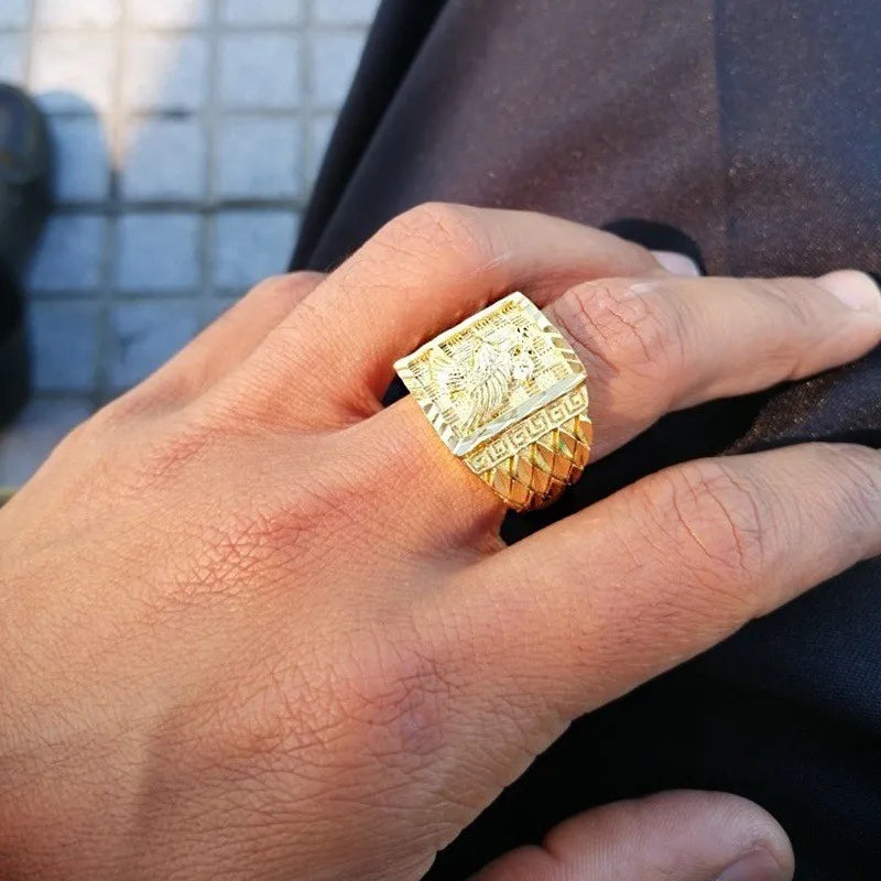 Men's Eagle Ring - Gold Plated Flying Animal Pattern Jewelry, Multiple Sizes