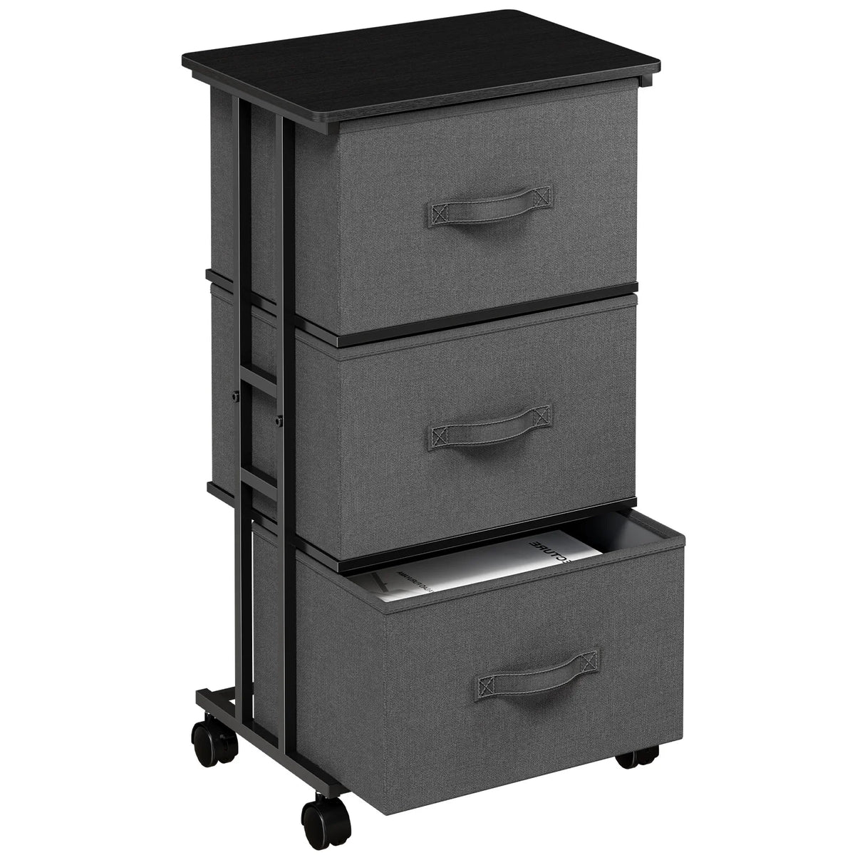 3-Drawer Rolling Fabric Dresser Storage Cabinet with Steel Frame for Bedroom Closet Entryway