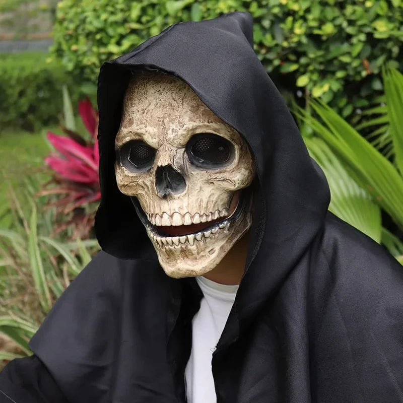 Full Head Latex Skull Mask with Movable Jaw for Halloween & Cosplay