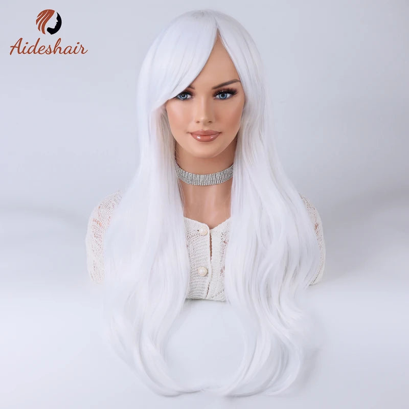 Colorful Diagonal Bangs Long Curly Synthetic Wig for Women Cosplay Party