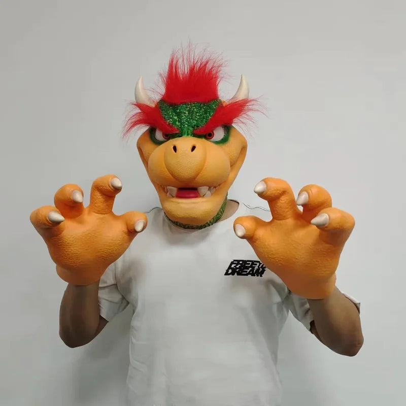 Anime Cartoon Bowser Cosplay Mask and Gloves Set for Halloween Costume Party