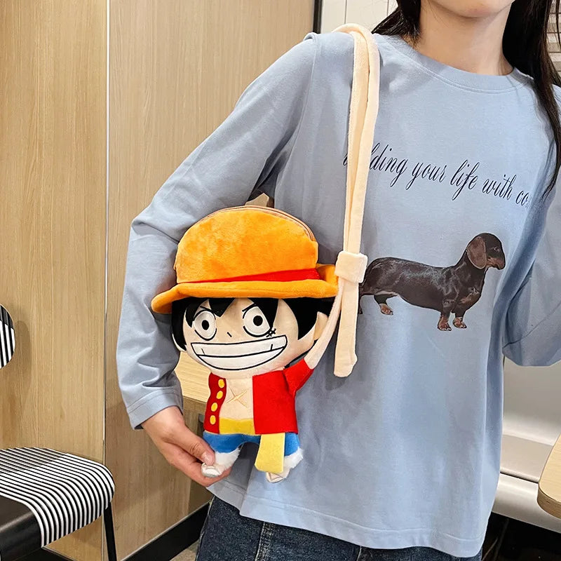 Anime Plush Crossbody Bag Luffy One Piece Cartoon Shoulder Bag for Fans