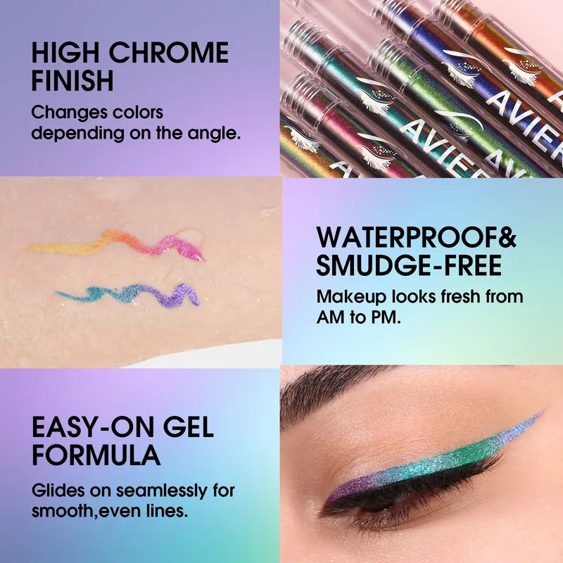 Multichrome Glitter Eyeliner Pen - Shiny Metallic Liquid Eye Makeup, 6 Color Options