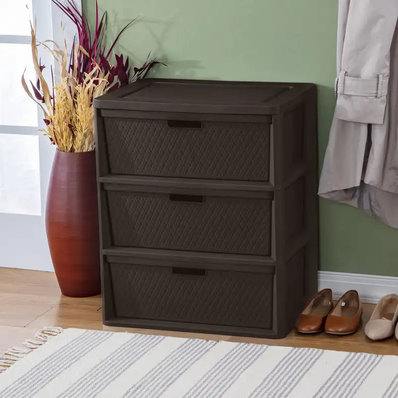 Multi-Color Wide 3 Drawer Plastic Storage Tower with Removable Bins