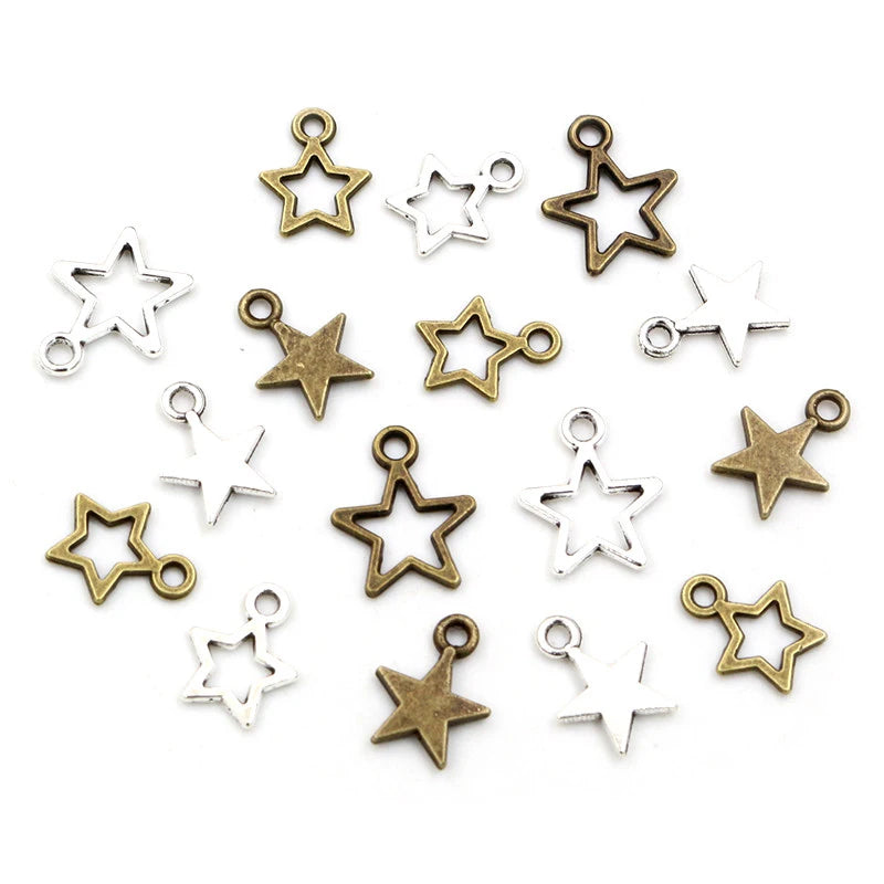 100pcs Small Star Charms Pendant for Jewelry Making - Bronze Silver Color