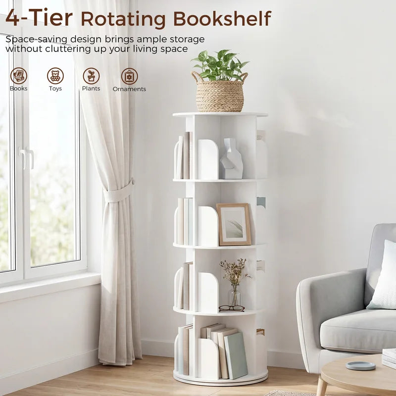 Rotating Bookshelf with 360° Spin, Multi-Tier PVC Book Display & Storage Rack
