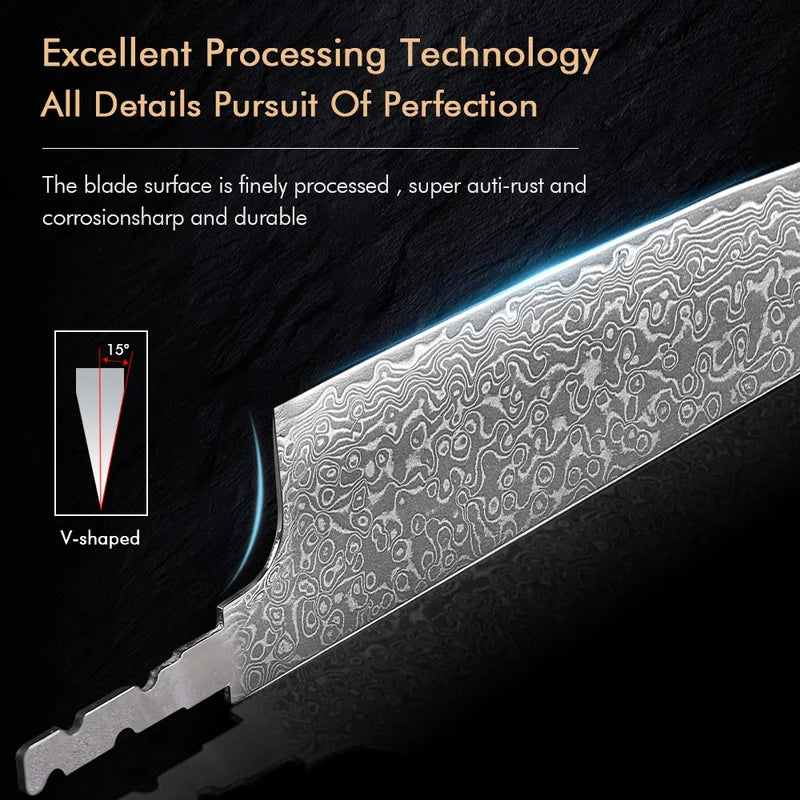 Japanese Hand Forged Chef Knife Blade - Damascus Steel DIY Blank Knife