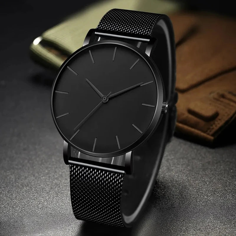 Men's Quartz Wristwatch - Ultra Thin Black or Rose Stainless Steel Business Watch