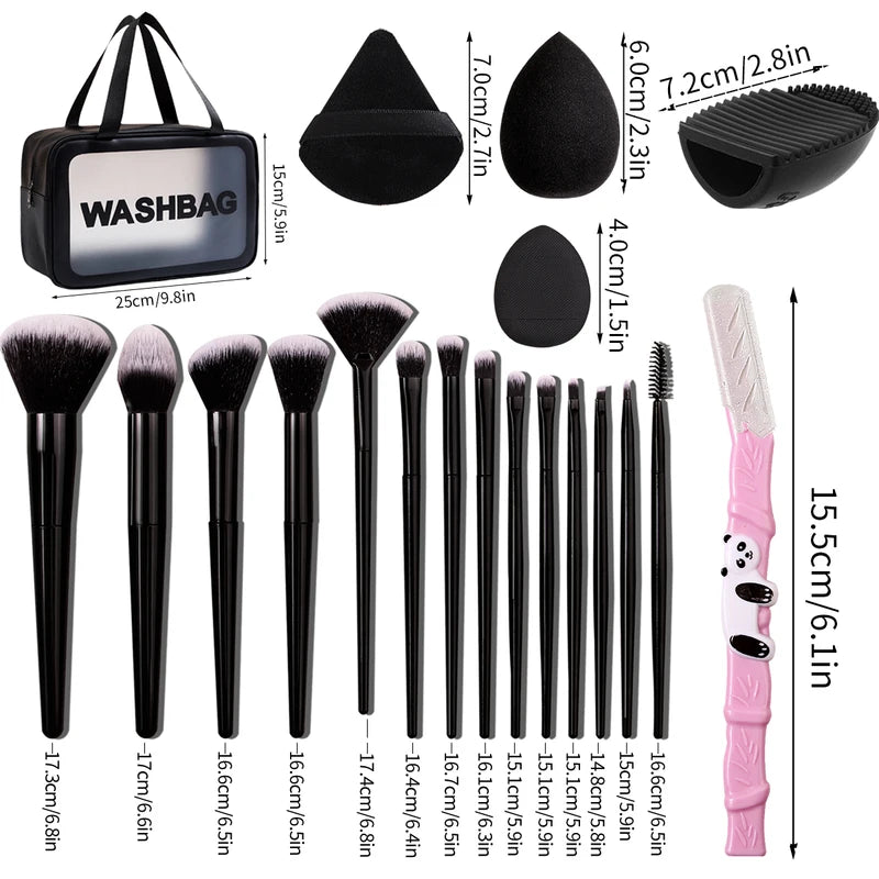 Professional Makeup Brush Set with Sponges Puff and Cleaning Tools - 14 Brushes