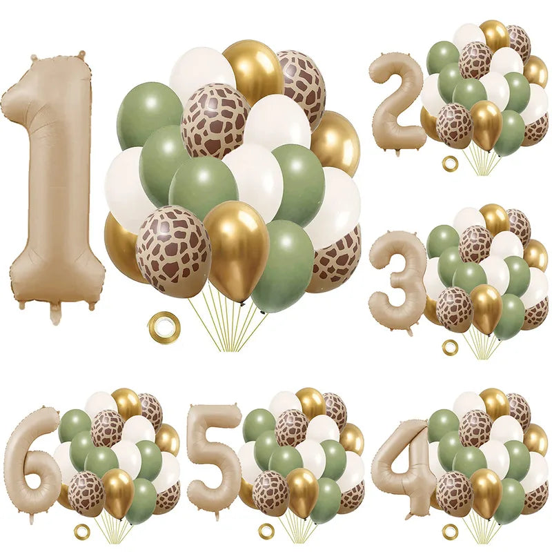 Jungle Latex Balloon Set with Number 0-9 for Birthday & Baby Shower Parties