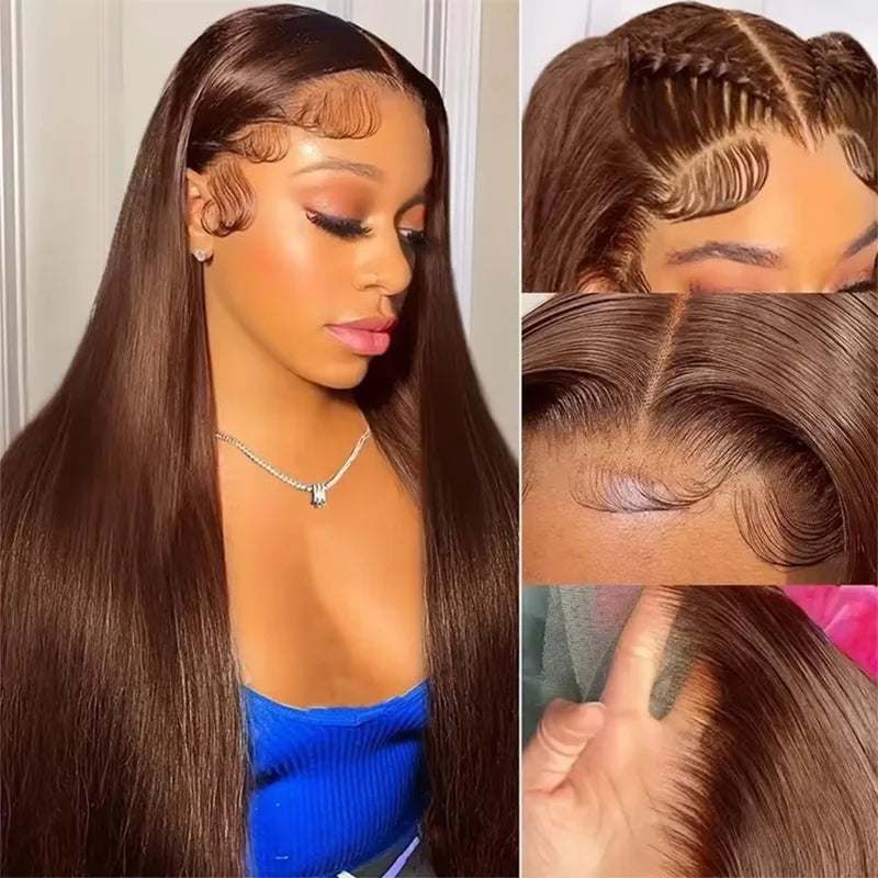 Long Chocolate Brown Straight Human Hair Wig 46 Inches HD Lace Frontal Pre Plucked for Women