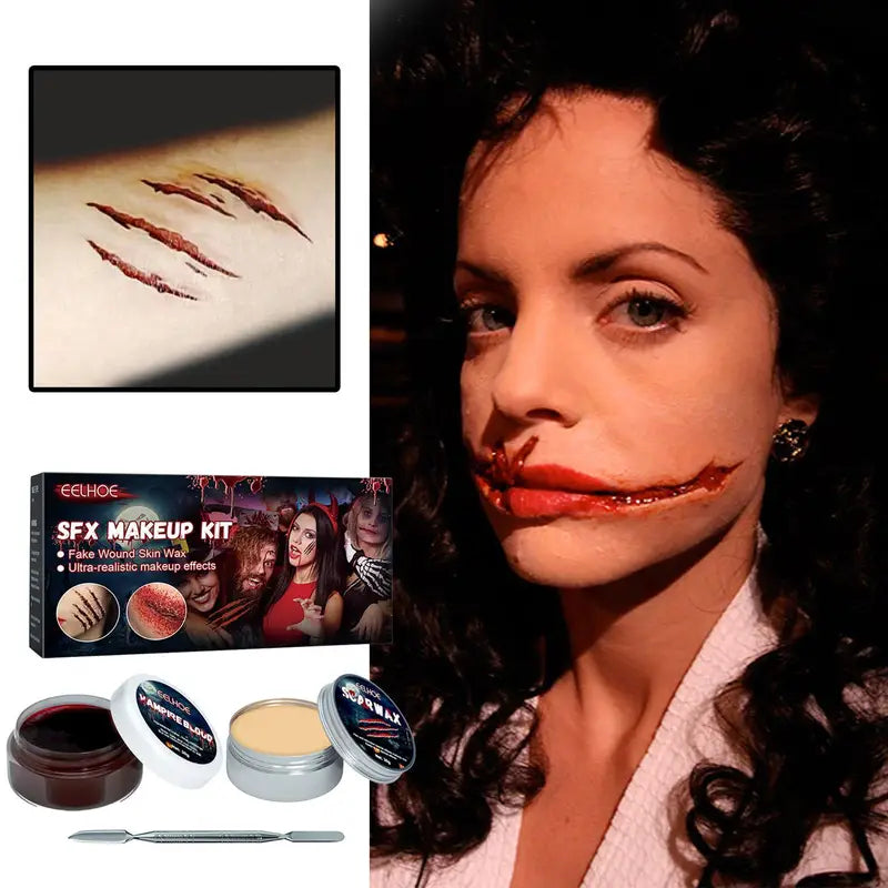 Halloween Special Effects Makeup Kit with Scar Wax and Fake Blood