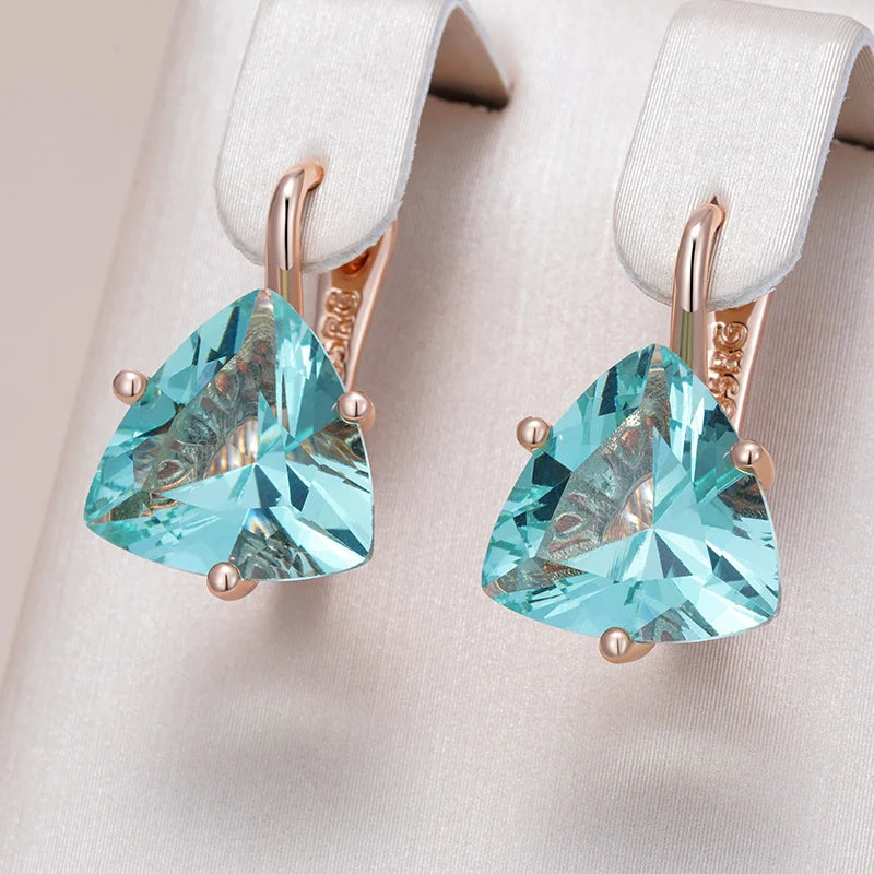 Green Natural Zircon Dangle Earrings for Women Rose Gold Wedding Jewelry