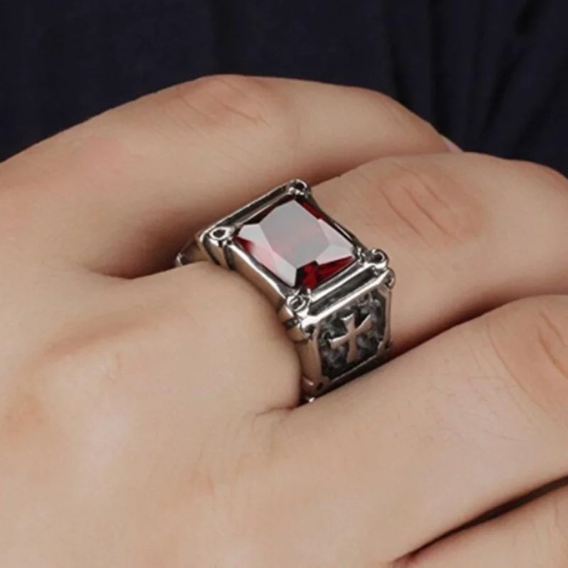 Men's Cross Pattern Zircon Ring Charm - Party Jewelry Accessory Gift