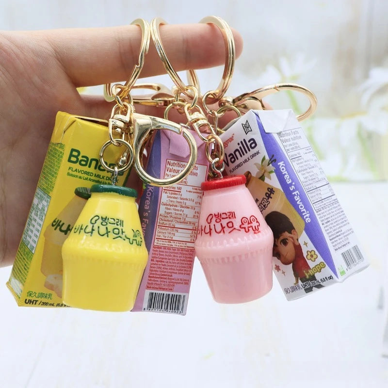 Faux Milk Keychain Set Bag Charm Resin Fruit Drink Accessories