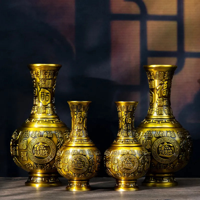 Chinese Style Copper Vase Ornament Home Decor Brass Fortune Pattern