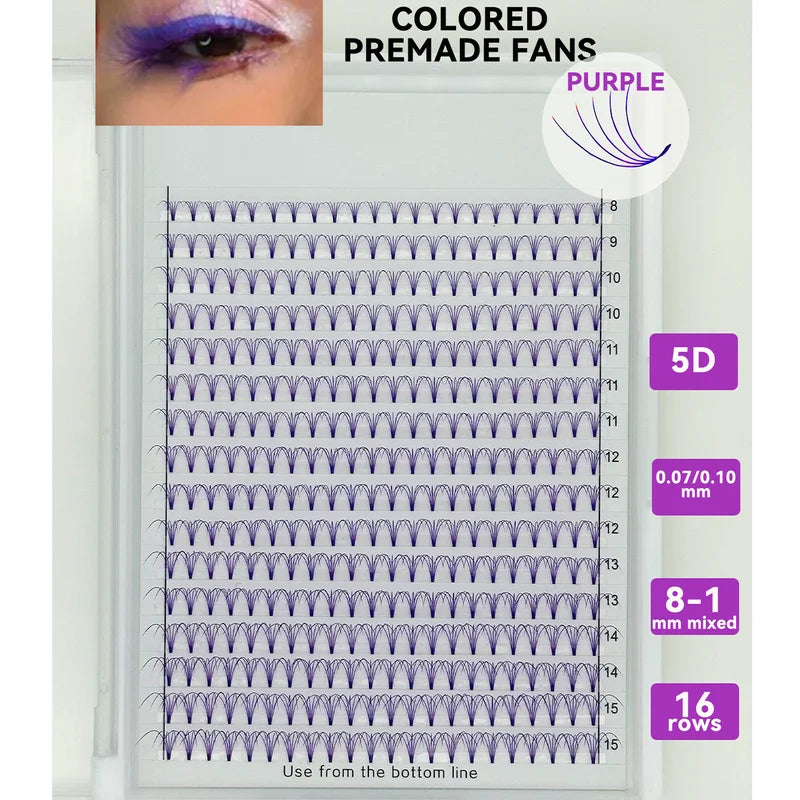 Colored Premade Volume Lash Fans 5D Short Stem D Curl 8-15mm Fluffy Eyelash Extensions