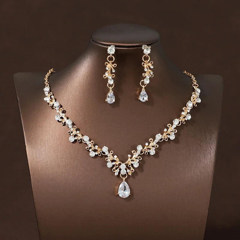Bridal Wedding Jewelry 4-Piece Set with Crystal Crown Necklace & Earrings - Women's Classic Tiaras