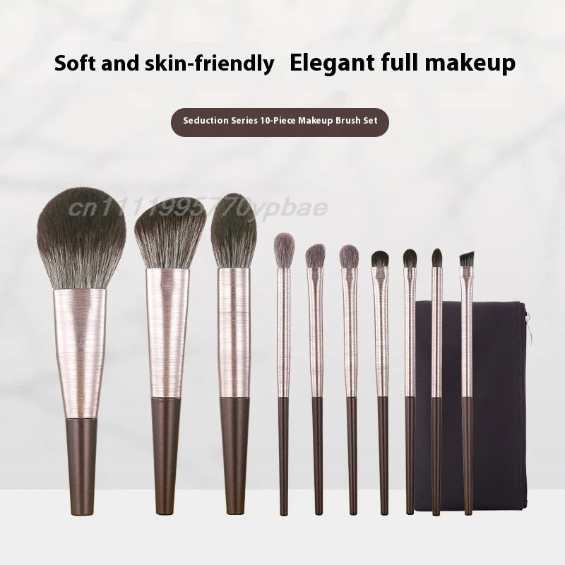 10Pcs Makeup Brush Set - Professional Eyeshadow, Foundation, Blush & Powder Brushes with Bag