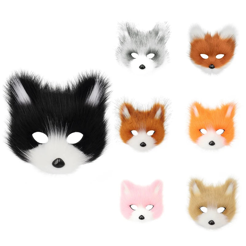Faux Fur Animal Mask for Cosplay & Halloween - Cat, Fox, Bunny Styles