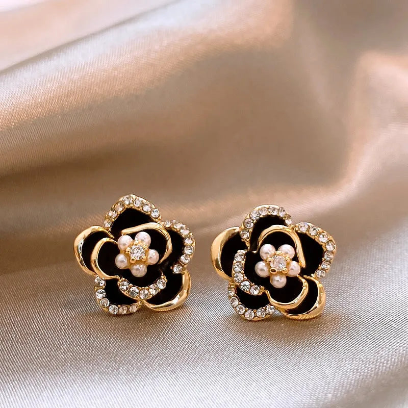 Dripping Zircon Pearl Flower Earrings for Women - Trendy Stud Jewelry
